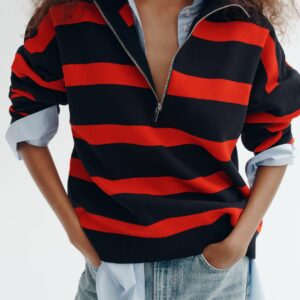 پلیور اورسایز زنانه نیم زیپ راه راه برندH&M ORIGINAL اچ اند ام اورجینال NEW 2026 انگلستان